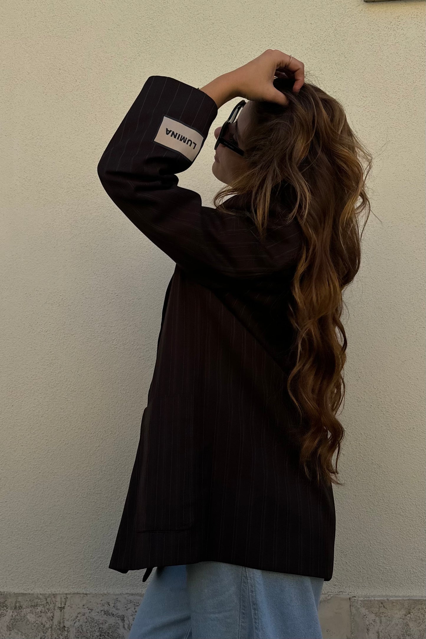 BLAZER gessato marrone lumina