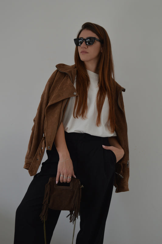 BOMBER scamosciato marrone